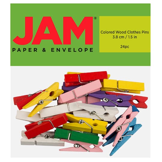 JAM Paper 1.5&#x22; Colorful Wood Clip Clothespins, 24ct.